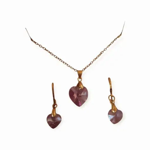 [Juego 196m] Juego 196m Corazón Swarovski Morado 